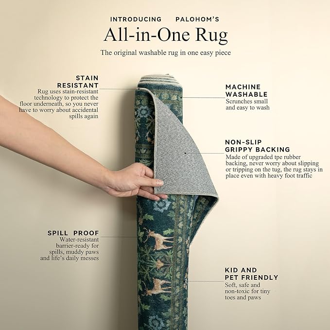 Washable Area Rugs for Living Room: 5x7 Rug Stain Resistant Non Slip Low Pile Lightweight Soft Carpets Rugs for Bedroom Kitchen Dining Room Nursery Kids Room Farmhouse Home Office Indoor