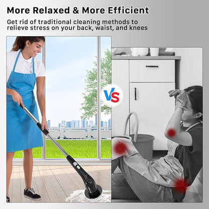 Electric Spin Scrubber, Cordless Cleaning Brush, Shower Scrubber with 7 Replaceable Brush, 2 Speeds and Adjustable Extension Handle for Bathroom Shower Bathtub Glass Car(Black)