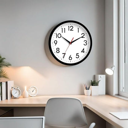 Wall Clock Analog 10 Inch Silent Non Ticking Battery Operated Modern Decorative for Living Room Kitchen Office Bedroom Bathroom(Black)