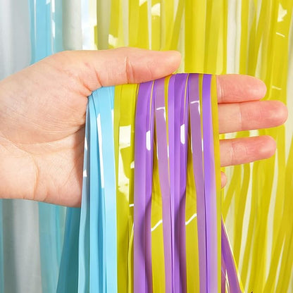 BRAVESHINE Tinsel Foil Fringe Curtains - 2Pcs 3.2x8.2ft Pastel Colourful Photo Backdrop for Christmas New Years Princess Birthdays Easter Bunny Bridal Shower Fairy Candy Donuts Party Decorations