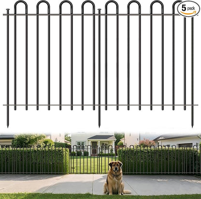 5 Panels Decorative Garden Fence, 32 in (H) x 10.8 ft (L) Metal Thick Tube No Dig Dog Fence Outdoor for Yard, Rustproof Tall Animal Barrier Fencing, Garden Edging Border for Yard, Patio
