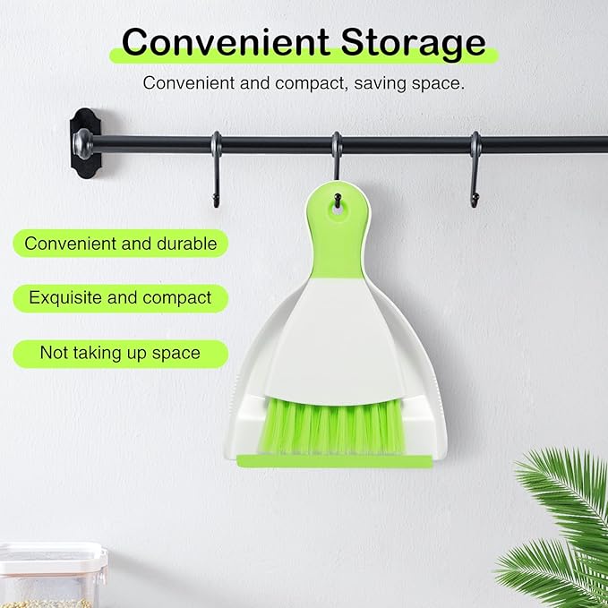 NACENA Mini Dustpan and Brush Set, Small Broom and Dustpan Set Dust Pan and Mini Hand Broom Dustpan and Broom Combo Compact for Home Table Keyboards Sofa Kitchen Pets, Green