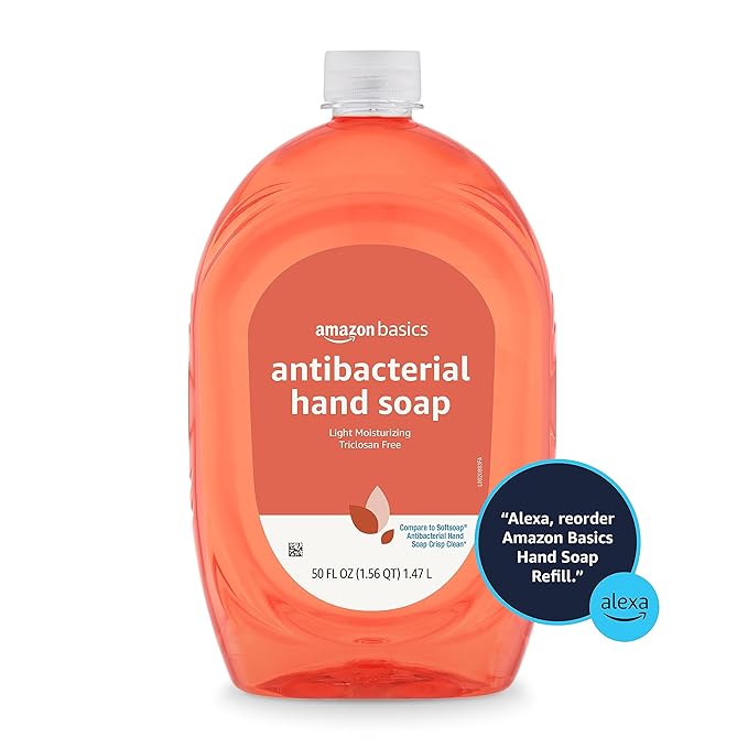 Amazon Basics Antibacterial Liquid Hand Soap Refill, Light Moisturizing, Triclosan-Free, Citrus, 50 Fl Oz (Pack of 4) (Previously Solimo)