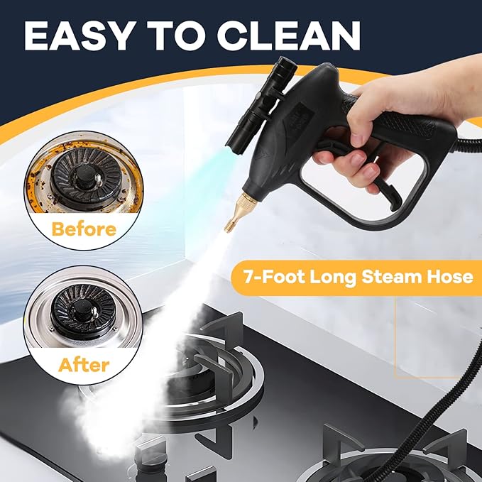 Moongiantgo 1700W High Pressure Steam Cleaner Handheld Portable Tankless Steam Cleaning Machine for Car Detailing Commercial Home Use Kitchen Bathroom Grout Tile (Yellow, 110V)