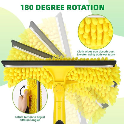 144'' Long Reach Window Squeegee with Telescoping Extension Pole,2 in 1 Shower Cleaning with Telescopic Pole,Extension Washing Tool with Rotatable Clean Head for Indoor/Outdoor High Window Glass
