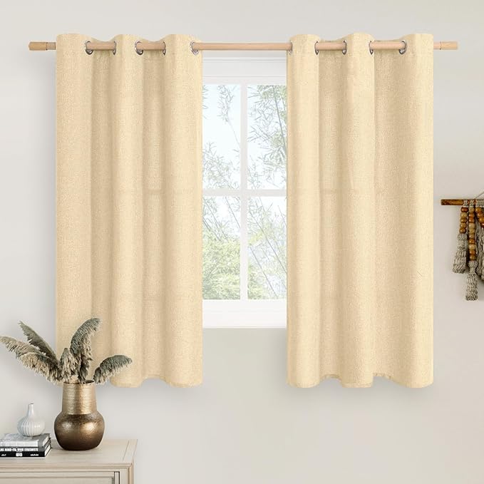 LAMIT Sand Linen Curtains 54 Inch Length for Bedroom, Grommet Light Filtering Linen Textured Window Drapes Privacy Burlap Rustic Panels for Kitchen/Living Room, 42 x 54 Inch, 2 Panels