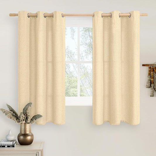 LAMIT Sand Linen Curtains 54 Inch Length for Bedroom, Grommet Light Filtering Linen Textured Window Drapes Privacy Burlap Rustic Panels for Kitchen/Living Room, 42 x 54 Inch, 2 Panels