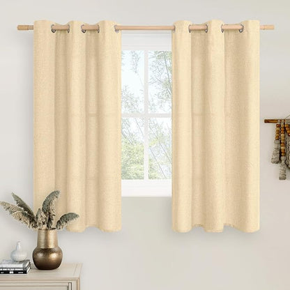 LAMIT Sand Linen Curtains for Small Windows 45 Inch Length 2 Panels, Thick Linen Textured Privacy Panels Grommet Light Filtering Burlap Drapes for Kitchen/Bedroom/Bathroom, 42 x 45 Inch