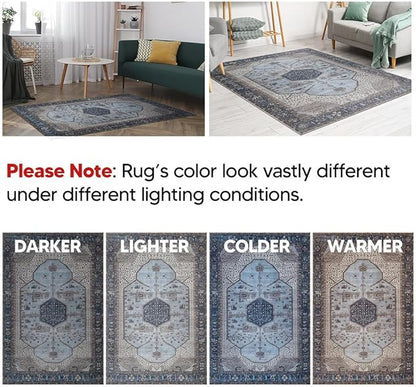 Keen Home Design 5x7 Rug - Machine Washable Area Rug with Non-Slip Backing, Ideal for Living Room, Dining Room, Bedroom - Vintage, Easy Clean, Durable, Low Pile Rug - (5' x 7')