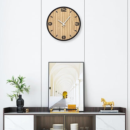 8 Inch Round Wall Clock Battery Operated Wooden, Non-Ticking Quartz Decorative Analog Clocks for Apartment, Living Room, Bedroom, Hallway, Classroom - Easy to Install & Read