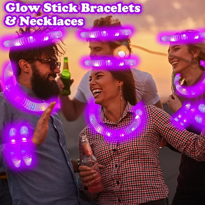 Purple Glow Sticks Pop Tubes, 24PCS Mardi Gras Party Favors, Light Up Necklaces & Bracelets Accessories Decorations, Glow Birthday Wedding Carnival Valentines Day Party Supplies for Kids & Adults