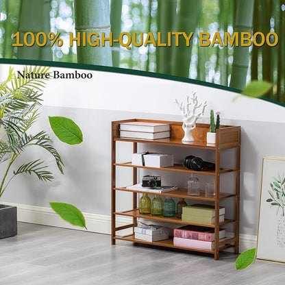 latifolia Shoe Rack, 5-Tier Bamboo Shoe Rack Organizer for Entryway Hallway, Brown(39.40''L)