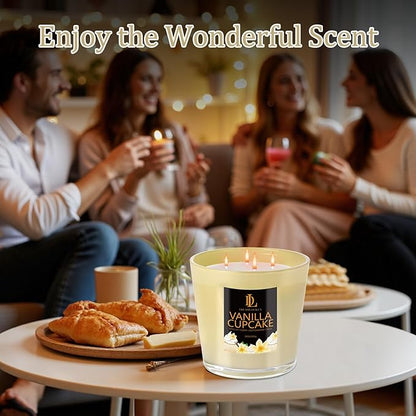Large Candle Vanilla Cupcake Scented, 4 Wick Natural Soy Candles for Home Scented, 30oz Big Candle Long Lasting, Home Aromatherapy Candles Housewarming Valentine's Day Gift for Women Men