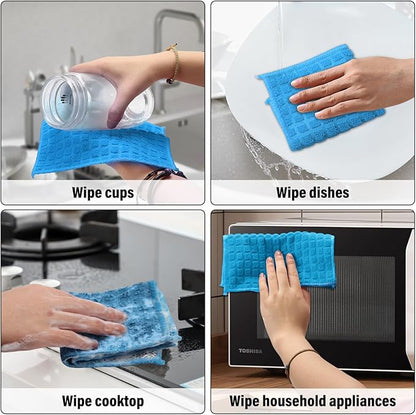 Dish Rags for Washing Dishes 8 Pack Multipurpose Wire Miracle Cleaning Coths Non-Scratch Wire Dishwashing Rag Lint Free Microfiber Cleaning Cloth for Kitchen Windows (Blue)