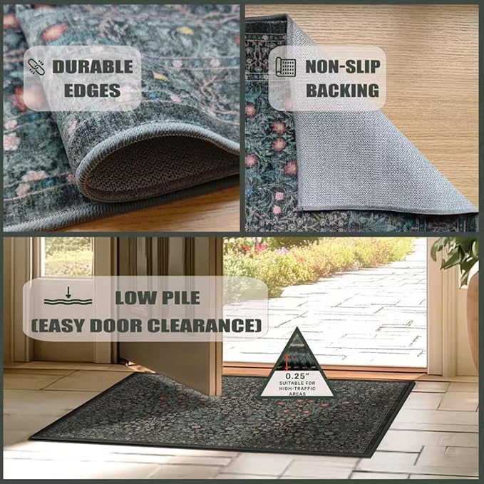 Hallway Runner 2.6x8 Area Rugs Washable Green Hallway Rug