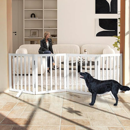 Dog Gate Indoor, Freestanding Dog Fence for The House, Doorways, Hallways,or Stairs,Pet Gate Foldable Wooden,Expandable 24" Height 4 Panels,White