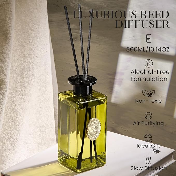M&SENSE 10.14 oz Large Reed Diffuser Set | White Tea & Sage Scent Oil Diffuser with Sticks | Hotel Collection Non-Toxic Essential Oil |for Bedroom Bathroom Living Room