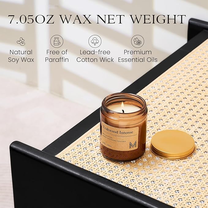 M&SENSE Teakwood Intense Scented Christmas Candle Gift, Aromatherapy Candle Set for Women, Soy Wax Candles Home Scented, Long Lasting Amber Jar Candles Gift for Christmas, Thanksgiving, Holiday