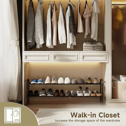 2-Tier Metal Shoe Rack, Free Standing Shoe Storage Rack for Entryway, Closet and Hallway (Black, 2-Tier-Long)