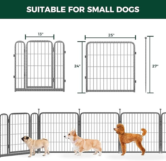 FXW Garden Fence Outdoor for The Yard – 24in(H) x 30.4ft(L) Heavy Duty Metal Animal Barrier for Dog and Rabbit, Decorative Dog Fence, 16 Panels, Silver