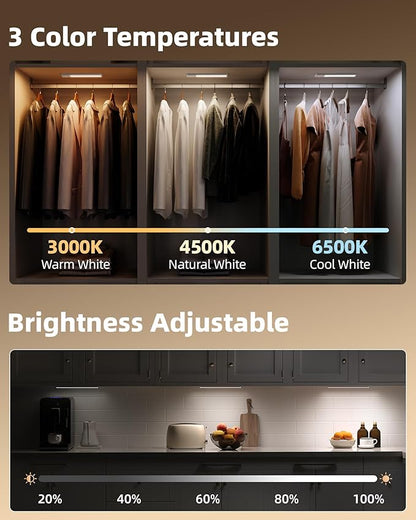 EZVALO 4-Pack Under Cabinet Lights, 2300mAh Rechargeable Motion Sensor Light Indoor, Wireless Closet Lights Battery Operated, with 3 Color Temps, Dimmable, Magnetic, for Kitchen, Stair, Pantry(8inch)