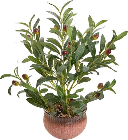 15'' Artificial Olive Plants Decorative Fake Plant in Matte Terracotta Planter Small Faux Plants Indoor Perfect for Modern Home Farmhouse Bathroom Kitchen Bedroom or Office Tabletop Decor