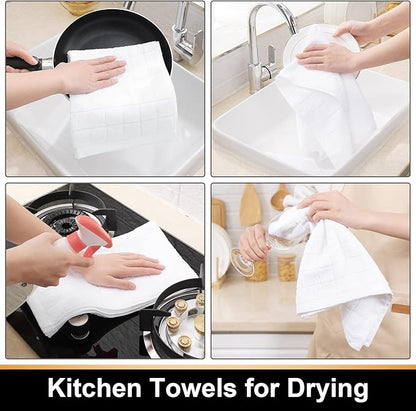 Mordimy 100% Cotton Terry Cloth Kitchen Towels, Super Soft and Absorbent Dish Towels for Drying, Checkered Designed Hand Towels for Kitchen, 16 x 26 Inches, 4 Pack, White