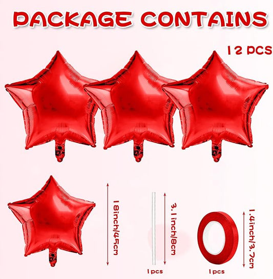 Red Star Balloons Foil Mylar Balloon Set Helium Metallic 12pcs 18 Inch Red Birthday Decorations Room Decor Graduation Decorations 2025 Party Decoration Baby Shower Anniversary Wedding