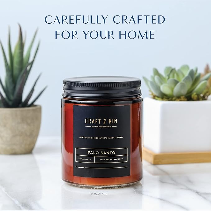 Craft & Kin Scented Candle for Men | Palo Santo Candle | All-Natural Scent for Home | Long Lasting Winter Candles, 45-Hour Burn Time, 8oz
