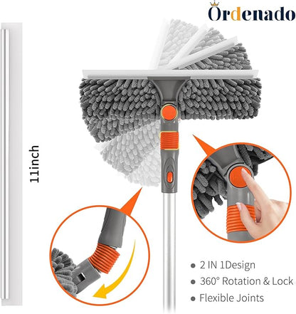 Ordenado 62" Window Squeegee Cleaning Kit, 2 in 1 Window Cleaner Tool with Long Handle, Rotatable High Windows Washing Kit for Home & Outdoor, Detachable Washer Tool Squeegee for Shower Glass, Car