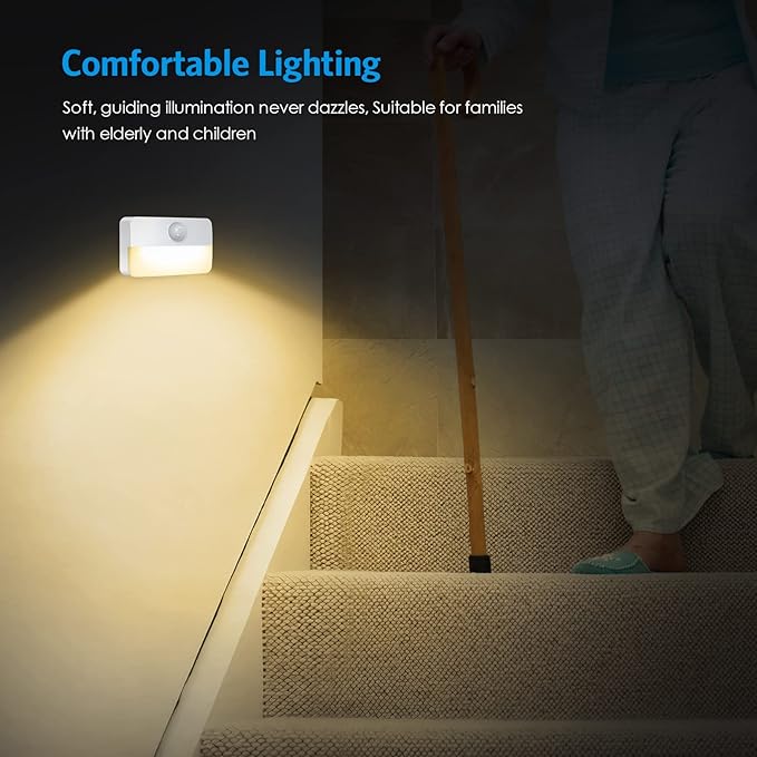 AMIR Motion Sensor Stair Lights for Indoor, 12 Pack Battery-Operated LED Night Light, 40 Lumen 3000K, Cordless Closet Light, Tap Light, Safe Lights for Stairs, Hallway, Bathroom, Cabinet, Kitchen