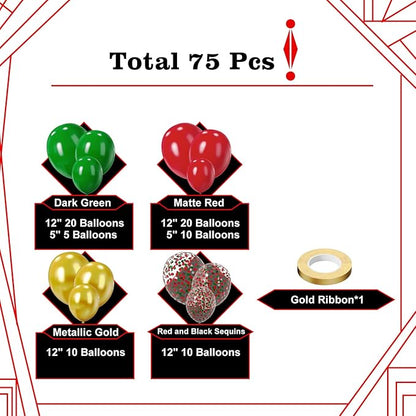 Red and Green Balloons: 75 PCS, 12in & 5in Green Gold Latex Christmas Party Balloons