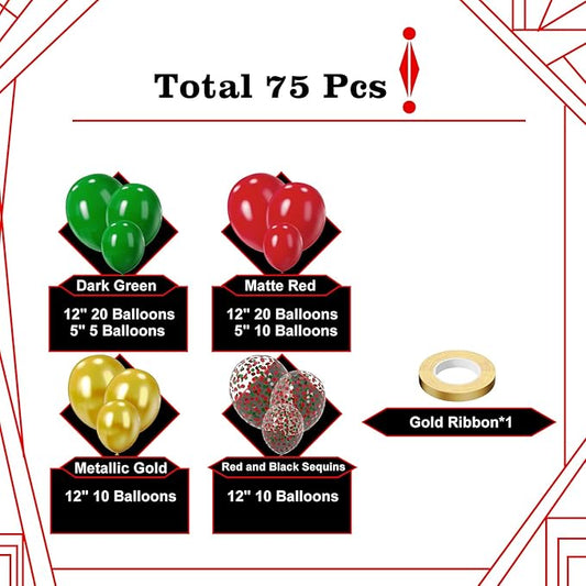Red and Green Balloons: 75 PCS, 12in & 5in Green Gold Latex Christmas Party Balloons