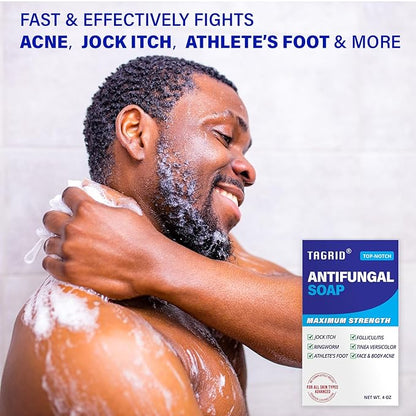 TAGRID Antifungal Soap Treatment for Body: Antibacterial Tea Tree Soap Suitable for Athletes' Post-workout rinse - Treatment for Jock Itch, Ringworm, Folliculitis, Tinea Versicolor, and Fungal Acne.