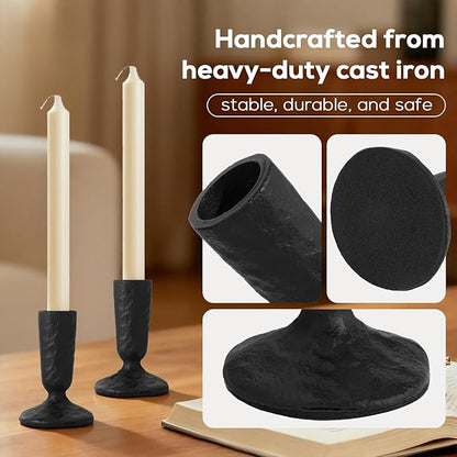 Handcrafted Black Taper Candle Holders Set of 2 Cast Iron Candlesticks for Weddings Dining Table Centerpiece Parties Timeless Vintage Home Decor