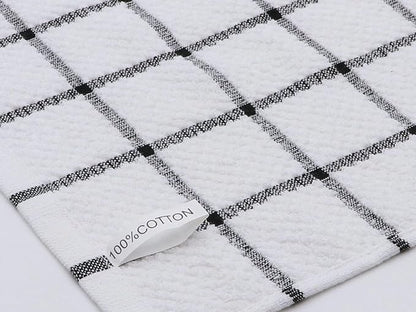 Cotton Grid Dish Cloths, Terry Cleaning Rags, 12 x 12 Inches, Light and Soft, Quick Drying Dish Rags, 8pc/Set (Black Multi)
