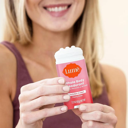 Lume Deodorant Cream Stick - Underarms and Private Parts - Aluminum-Free, Baking Soda-Free, Hypoallergenic, and Safe For Sensitive Skin - 2.2 Ounce (Pack of 2) (Peony Rose)