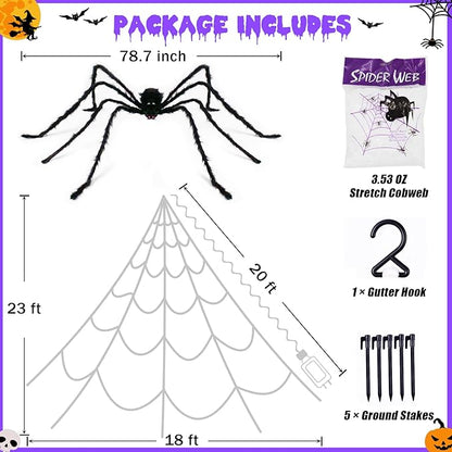 inst Spider Webs Halloween Decorations Outdoor 290LED Halloween Spider Web Lights Decoration with 78.7'' Large Spider & 3.53oz Stretch Cobweb 23Ft Giant Lighted Web with 8 Modes (Orange)