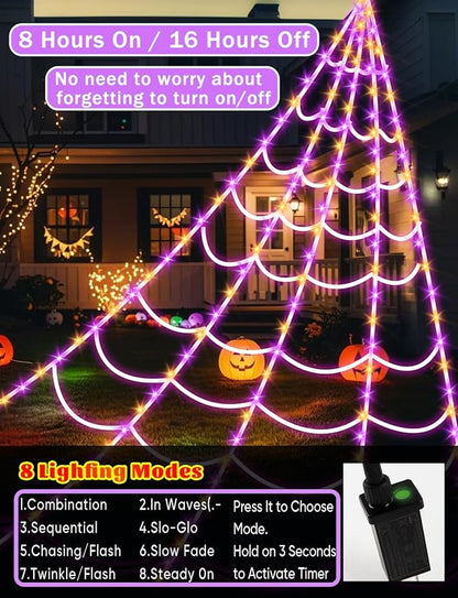 Giant Spider Webs Halloween Decorations - Outdoor Halloween Decor Lights with 250 LEDs,16.4FT Net,4Ft Spider, 8 Modes,Waterproof & Timer for Yard Porch Garden,Outside Costumes Party (Without Spider)