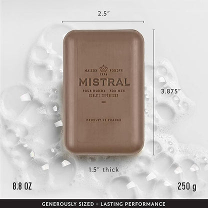 Mistral Teak Wood Luxury Bar Soap for Men | Men’s Natural Soap Bar | Paraben, Phthalates Free | Moisturizing & Triple-Milled Natural Soap for Men - Made in France | Large, 8.8 oz