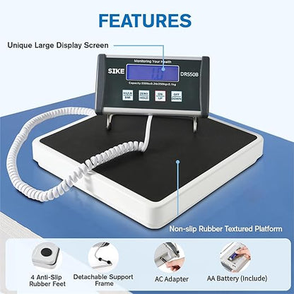 SIKE Digital Physician BMI Scale, Medical Floor Scale for Body Weight, 550 lb Limit Professional Weight Scale, Portable Easy to Read Digital Display, Heavy Duty, 12.5" x 12" Platform