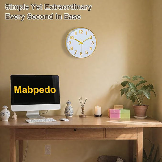 Gold Wall Clock, 8 Inch Wall Clocks Battery Operated, Round Modern Non Ticking Silent Digital Analog Small Wall Clock for Bedroom Living Room Kitchen Office Gym Classroom Outdoor Clocks