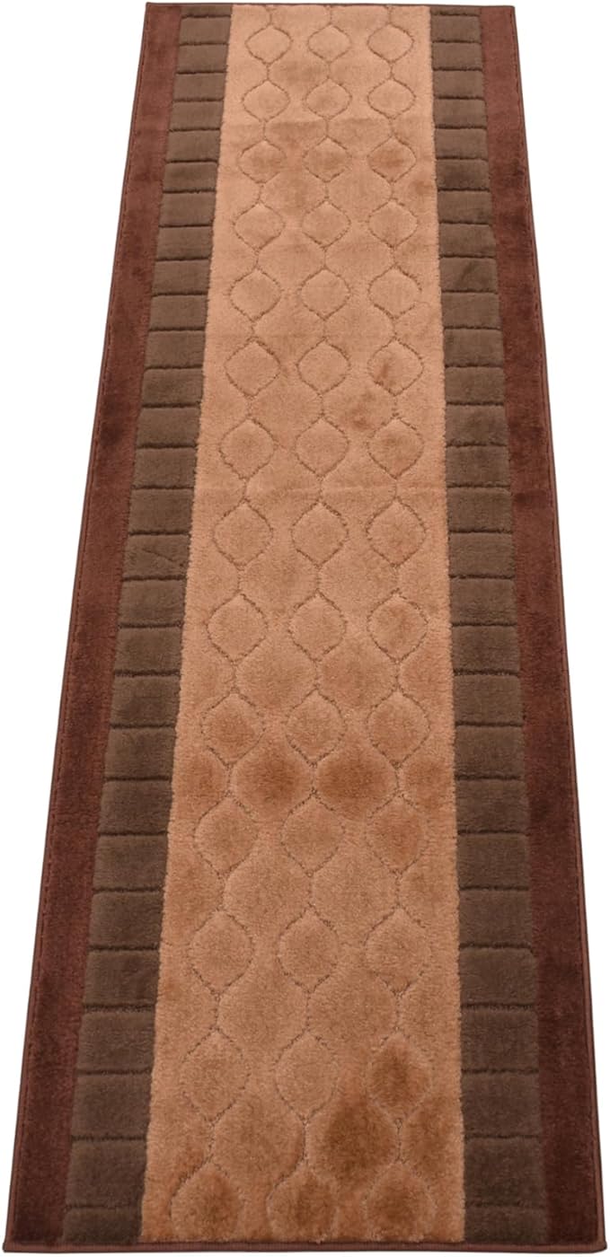 Washable Custom Size Runner Rug Trellis Circles Brown, (23 Feet Length x 26 Inch Width) Custom Cut Slip Resistant Rubber Backing Runner Rugs, Extra Long Runner Rugs for Hallways