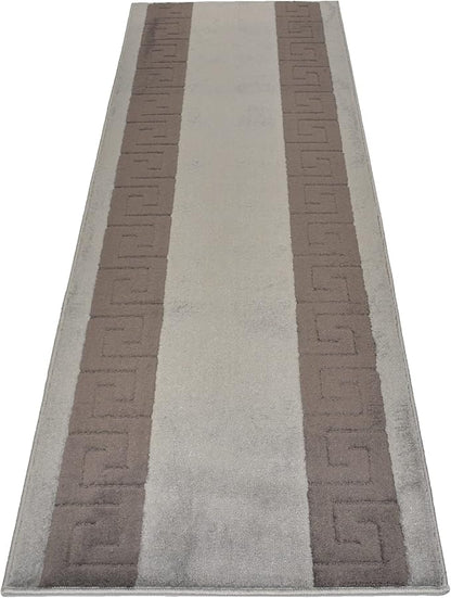Washable Custom Size Runner Rug Meander Design Grey and Black, (30 Feet Length x 26 Inch Width) Custom Cut Slip Resistant Rubber Backing Runner Rugs, Extra Long Runner Rugs for Hallways