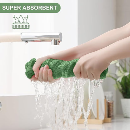 Homaxy 100% Cotton Kitchen Towels and Dishcloths Set, 12 x 12 Inches and 13 x 28 Inches, Set of 10 Bulk Kitchen Towels Set, Ultra Soft Absorbent Dish Cloths for Washing Dishes, Grass Green