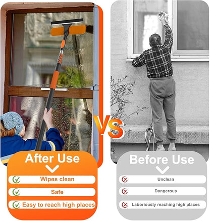 26FT Window Squeegee with Extension Pole, 2-in-1 Squeegee for Window Cleaning, Professional Cleaning Kit for Home with 20FT Telescoping Pole for Outdoor Indoor Use