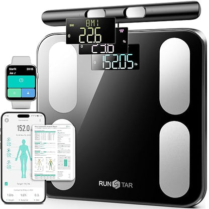 Runstar Scale for Body Weight and Fat, BMI Muscle Mass to 28 Measurements, FSA&HSA Eligible Digital Bathroom Scales 8-Electrode with Voice Prompt High Accurate Bluetooth Weight Scale