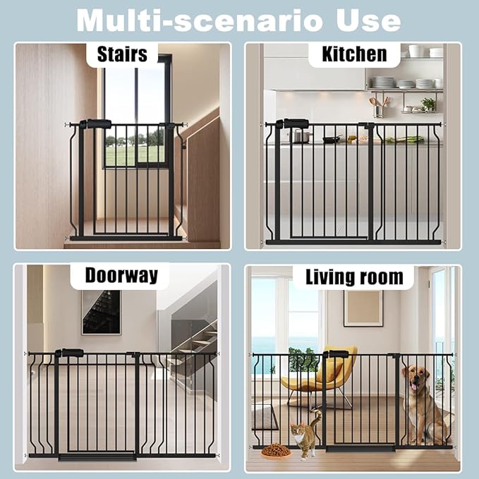 Extra Wide Baby Gate 71.6-76.37 Inch Black, Walk Through Pressure Mounted No Drill Long Large Tension Metal Gate for Dog and Toddler