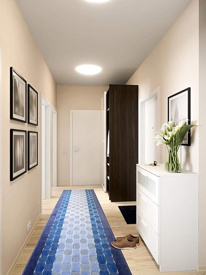 11 ft Non-Slip Blue Hallway Kitchen Runner Rug, 2'2" X 11' Washable Carpet - Rubber Backed, Custom Size Floor Mat for Stairs Bedroom Bathroom Entryway, Flexible Length Options