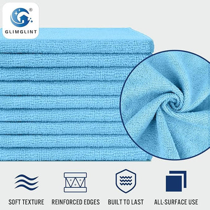 GLIMGLINT Blue Microfiber Cleaning Cloth, 150 Pack Cleaning Rags, Cleaning Towels with 3 Color Assorted, 14"X12"